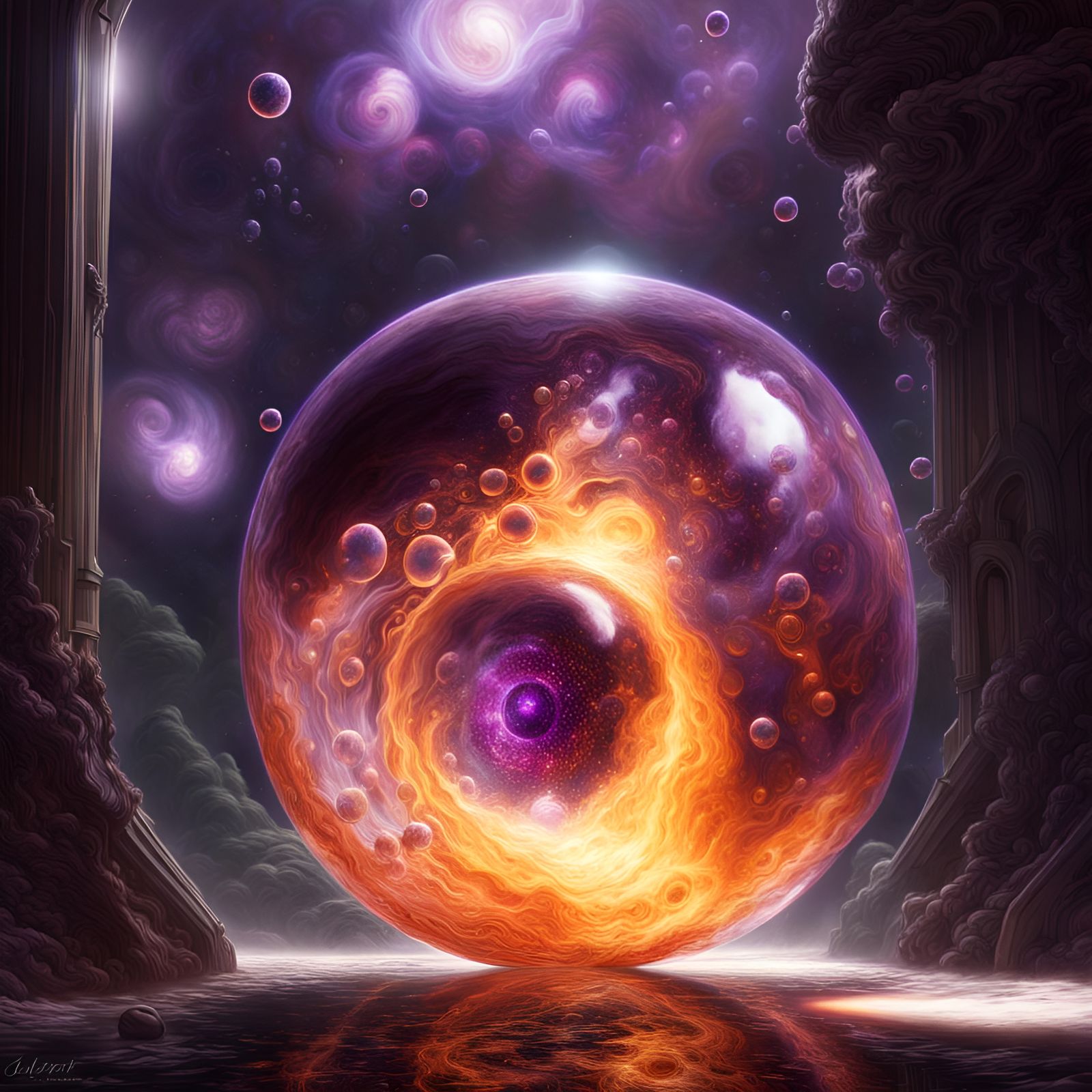 Eerie Glowing Orbs in Deep Space Vortex