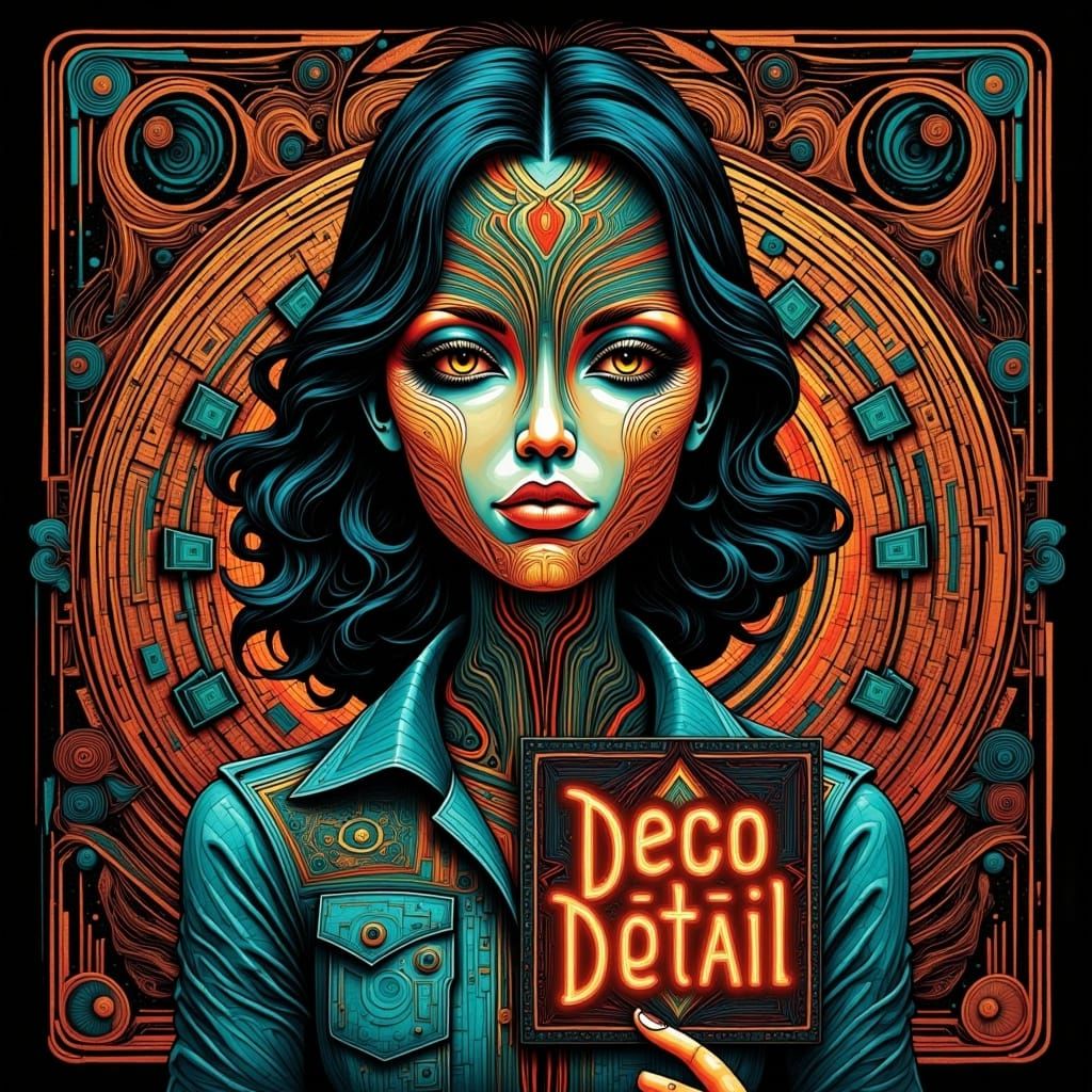 Deco-Detail Woman with Neon Sign Sketch