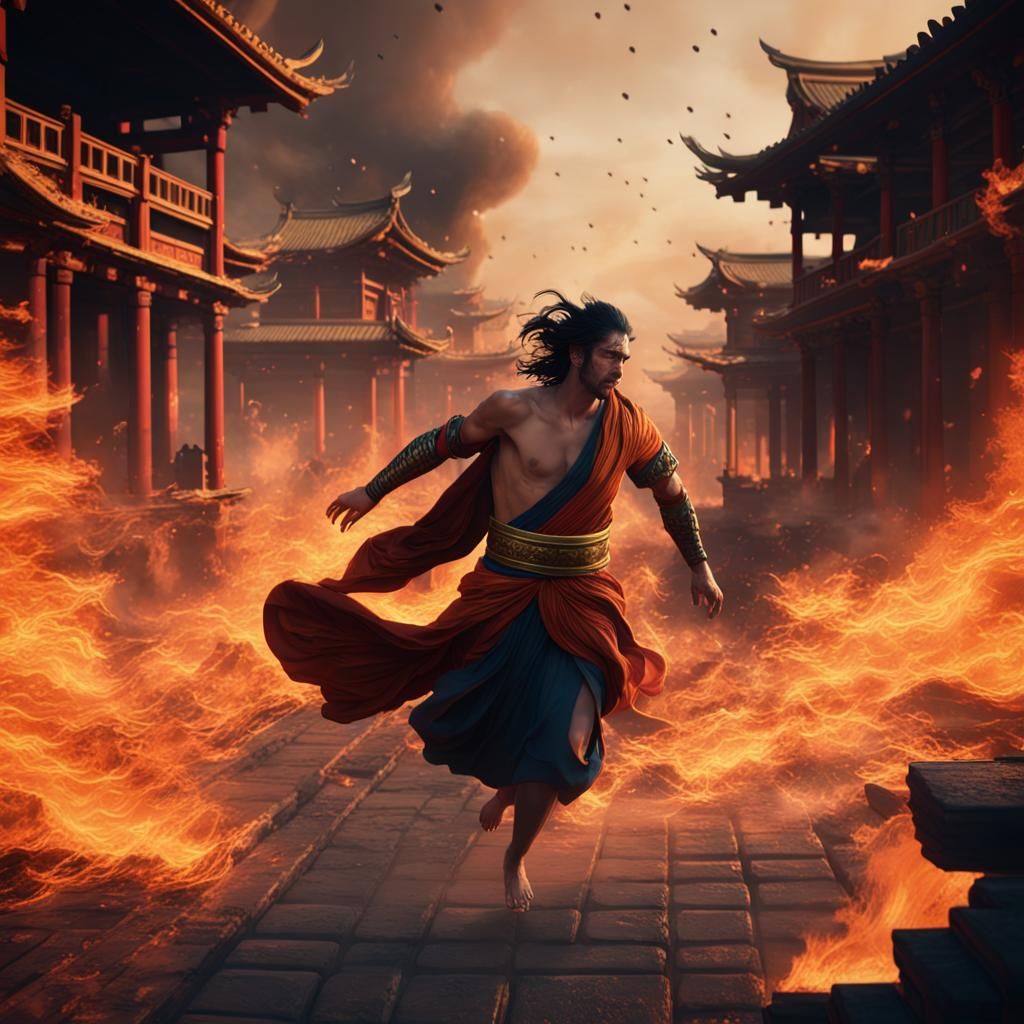 Aeneas Fleeing Troy: Detailed Matte Painting