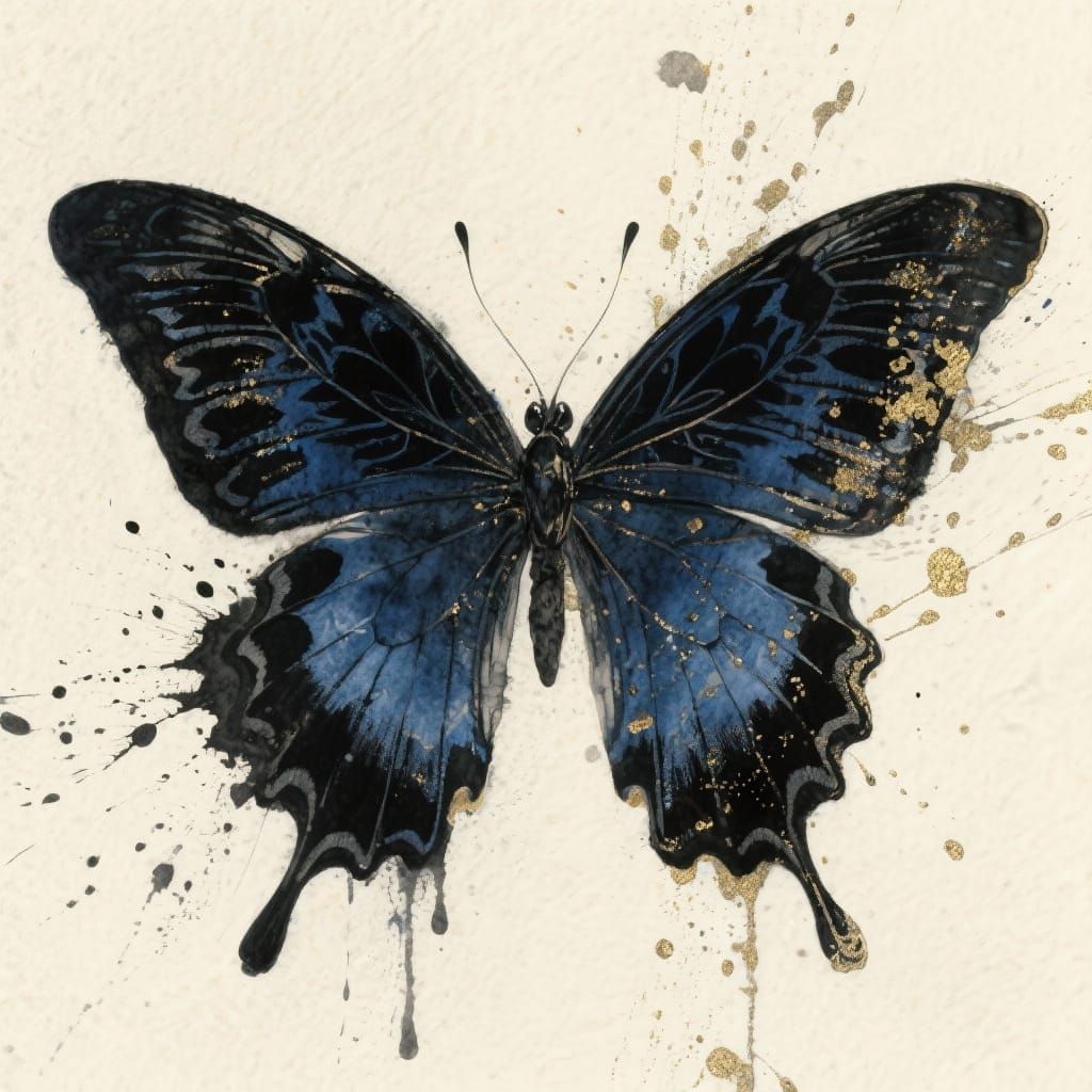 Gothic Art Deco Butterfly in Midnight Blue and Black