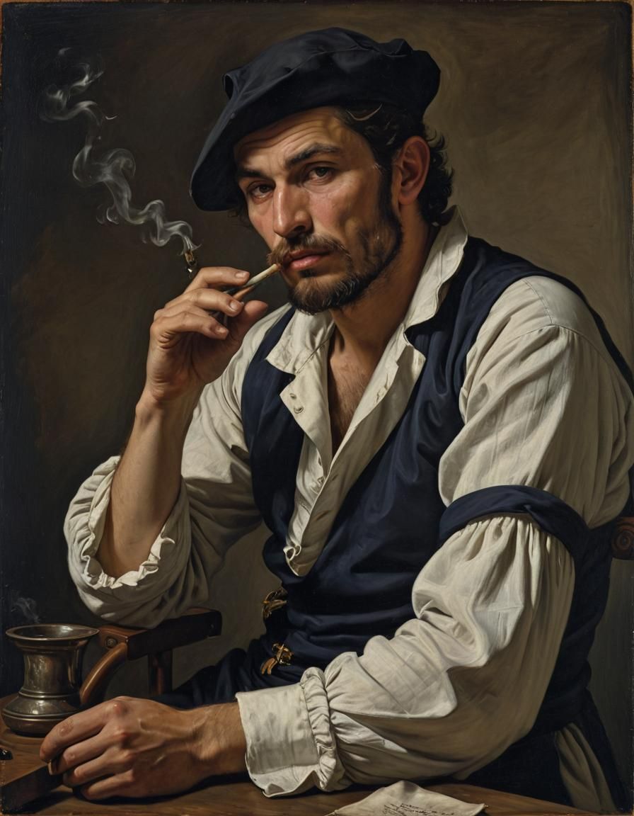 Sailor Smoking Pipe in Chiaroscuro Lighting