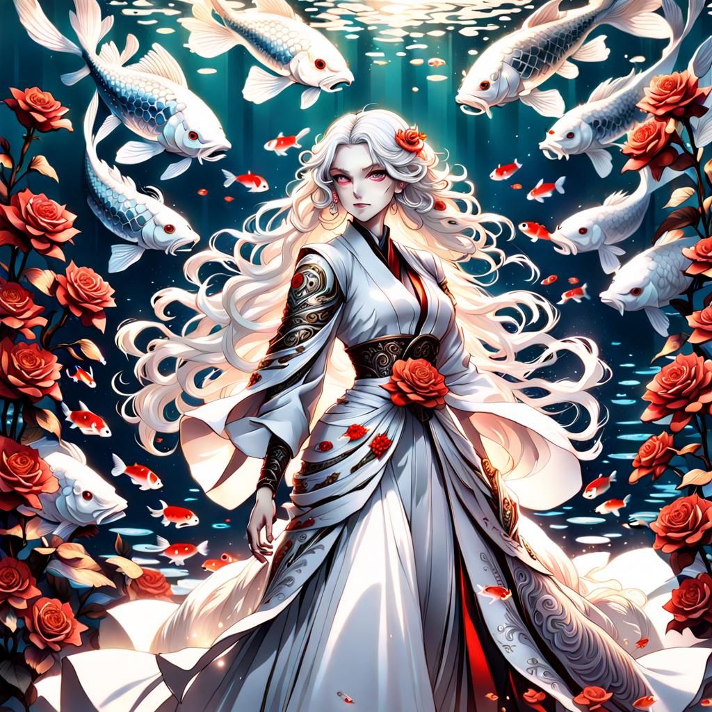 Androgynous Woman in Roses: Hyperdetailed Anime Portrait