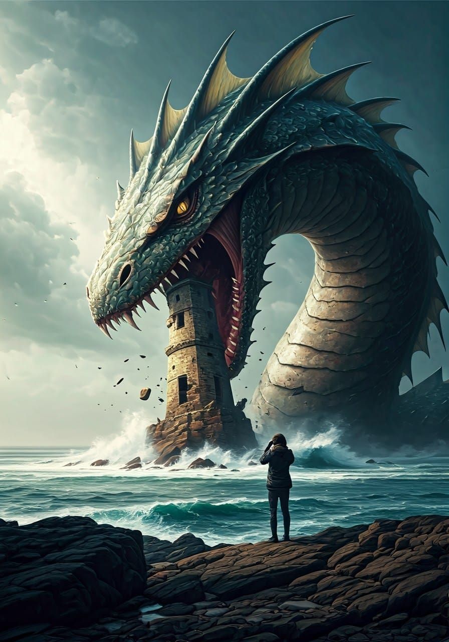 Sea Serpent Demolishes Lighthouse as Photographer Captures I...