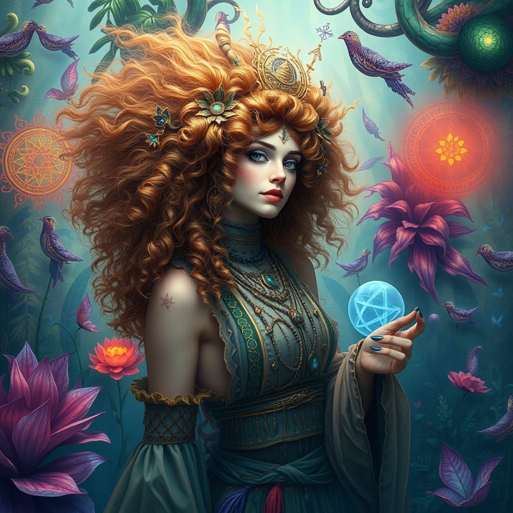 Mystical Bohemian Goddess in Enchanted Forest