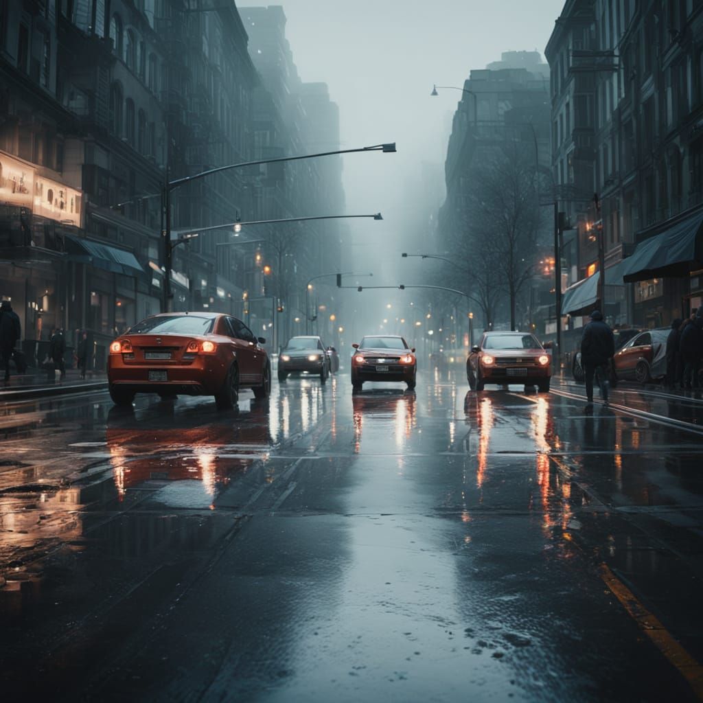 Rainy City Street at Night: Moody Cinematic Photography