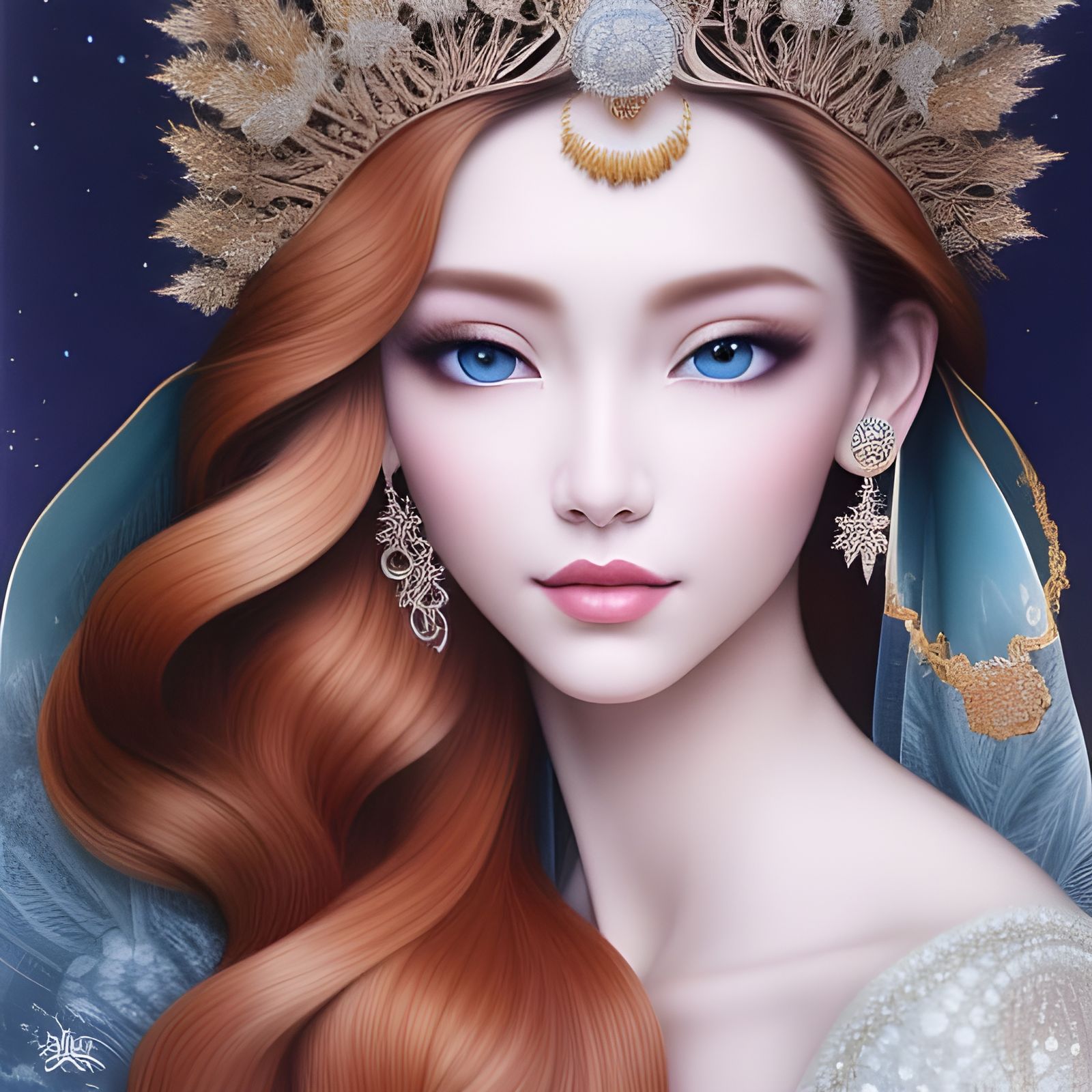 Intricate Snow Queen Portrait in Vivid Colors