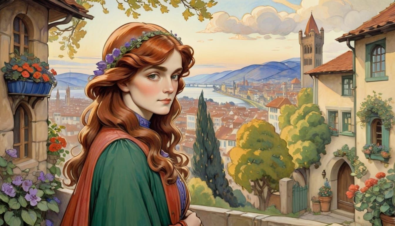 Cityscape Portrait in Decorative Illustration Style