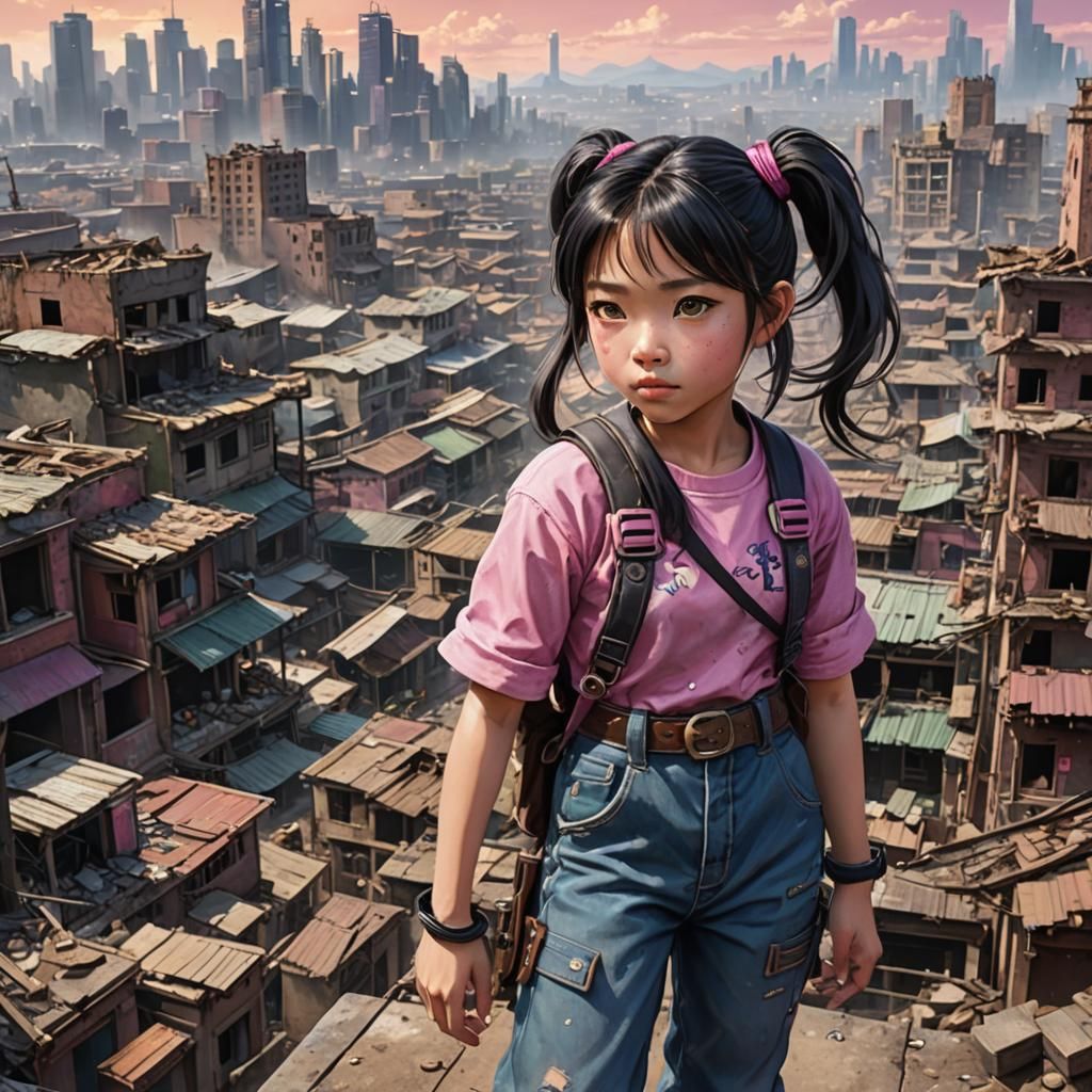 Girl in Ruined Cityscape: Fantasy Concept Art