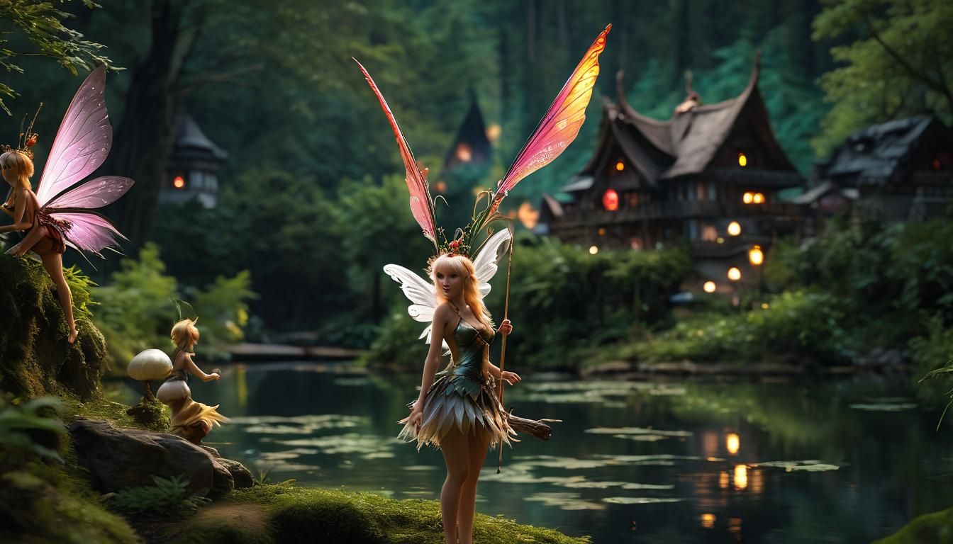 (PROFESSIONAL PHOTOGRAPHY BOKEH SHARP FOCUS CLOSEUP OF BEAUTIFUL MAGICAL MISCHIEVOUSLY SMIRKING FAIRIES OF MAGICAL MYSTI...