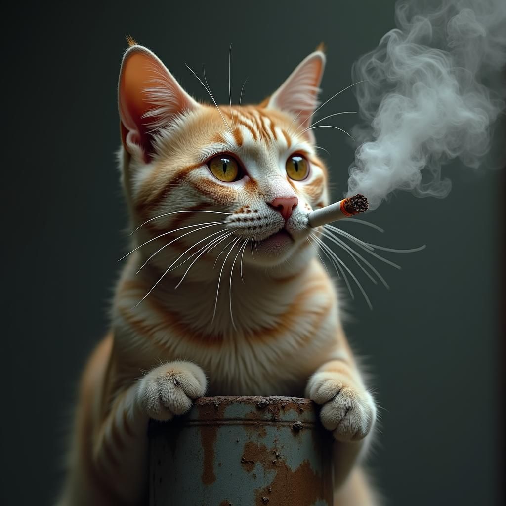 Stylish Cat Smoking with Gold Chain, Hybrid Art