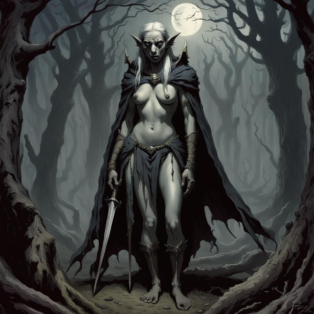 Terrifying Dark Elf in Gothic Horror Style