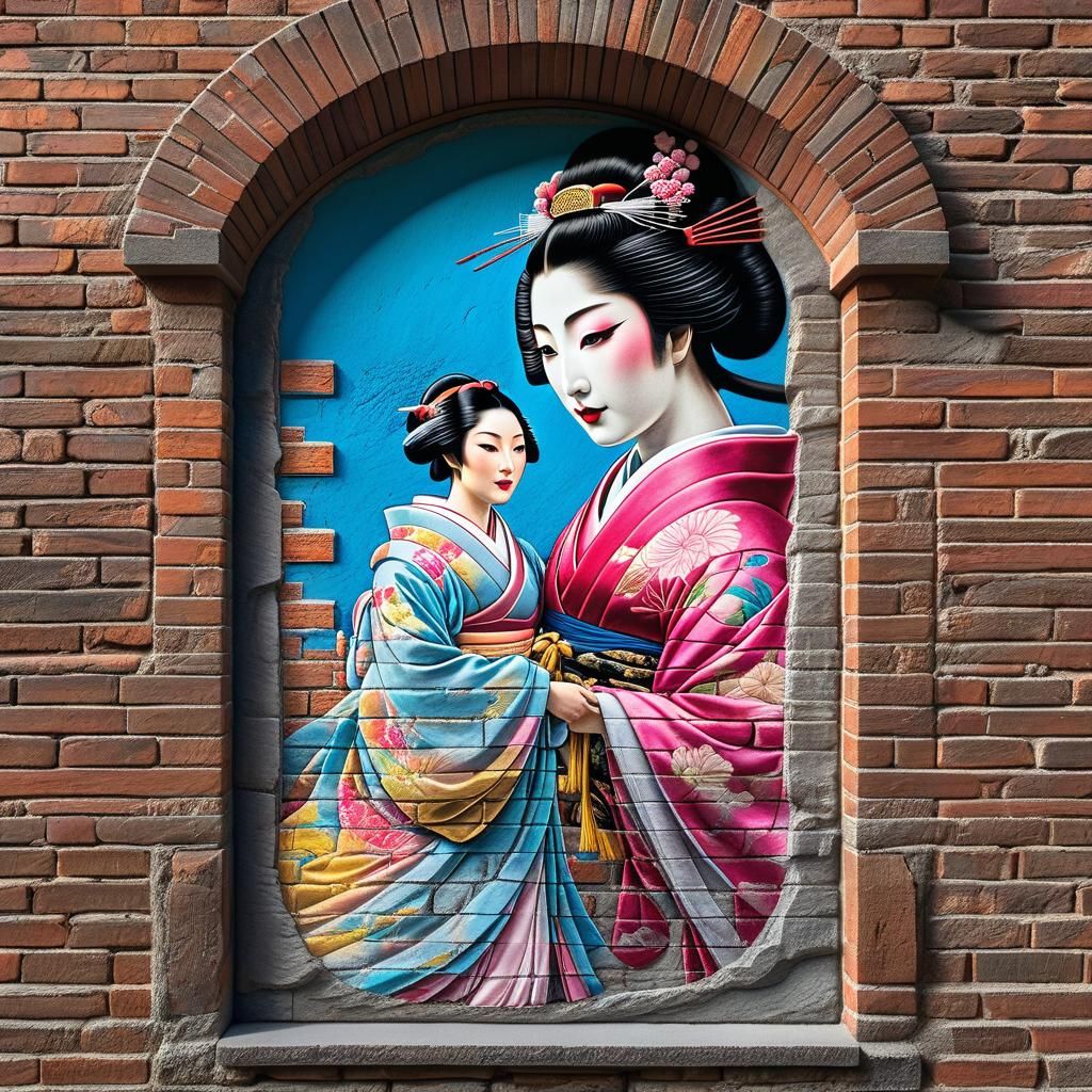 Geisha Mural on Italian Building, Digital Art