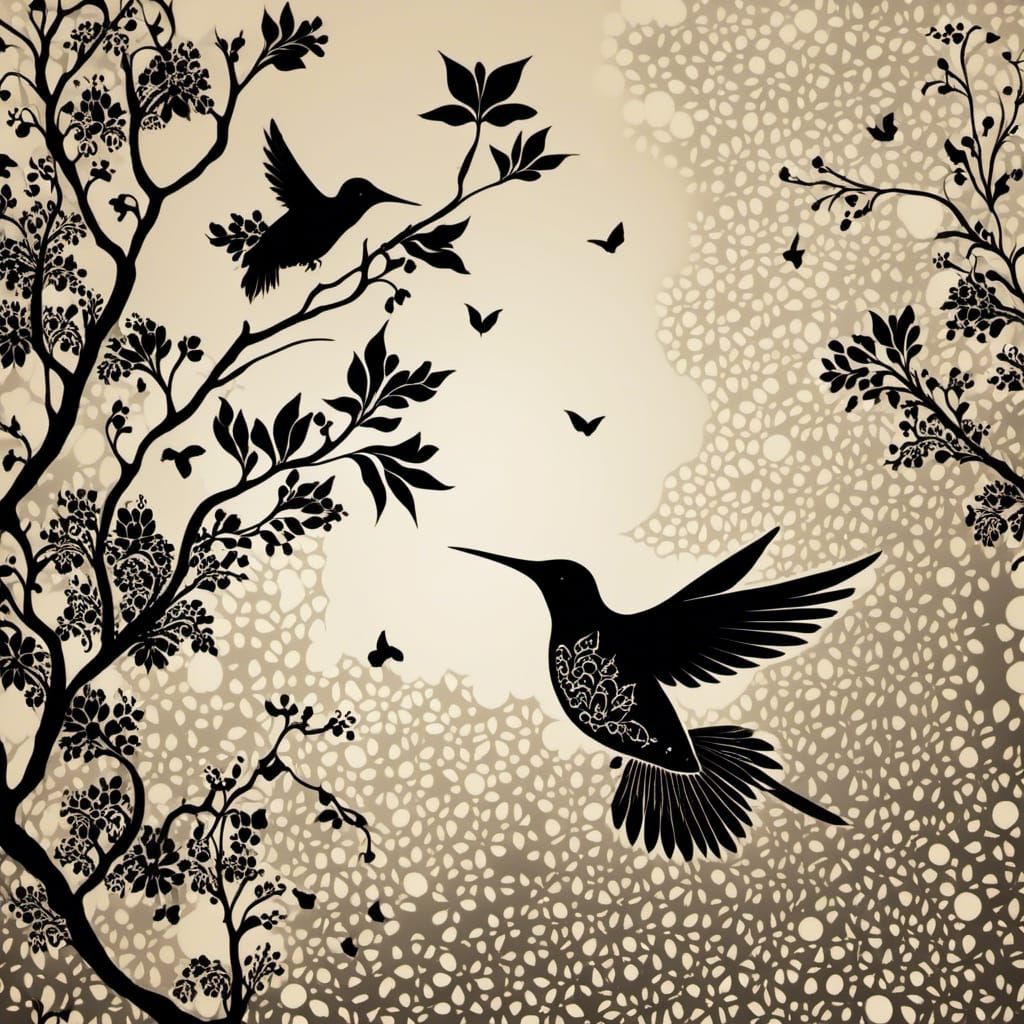 Lace Hummingbird Silhouette: Delicate AI Art