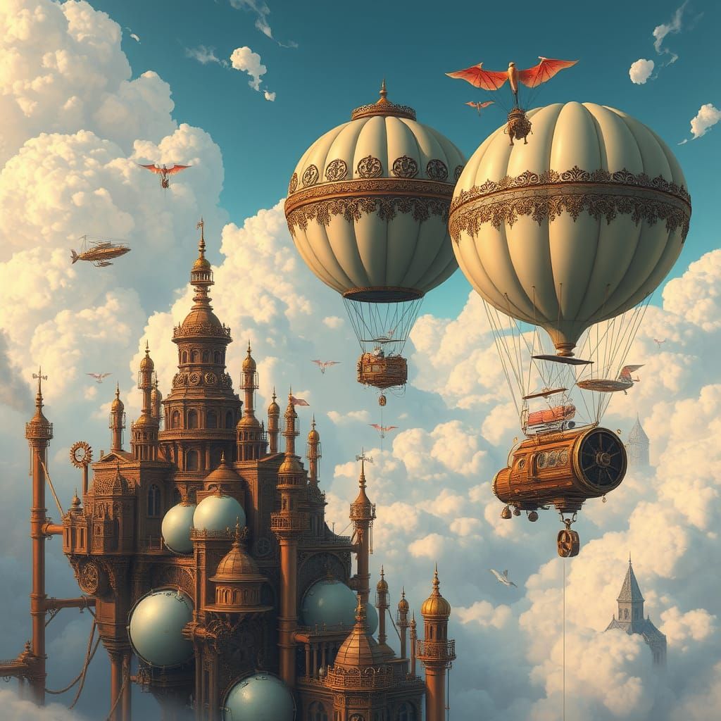 Surreal Steampunk Metropolis Drifts Among Clouds, Powered by...