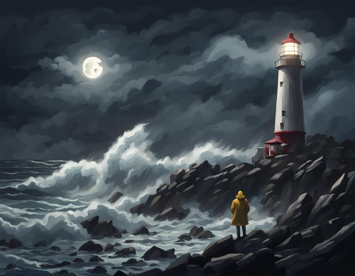 Lighthouse Illuminates Stormy Night