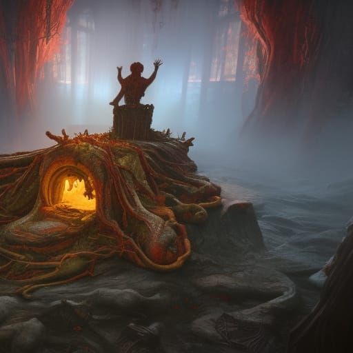 Rotting Man Body Heart on Altar