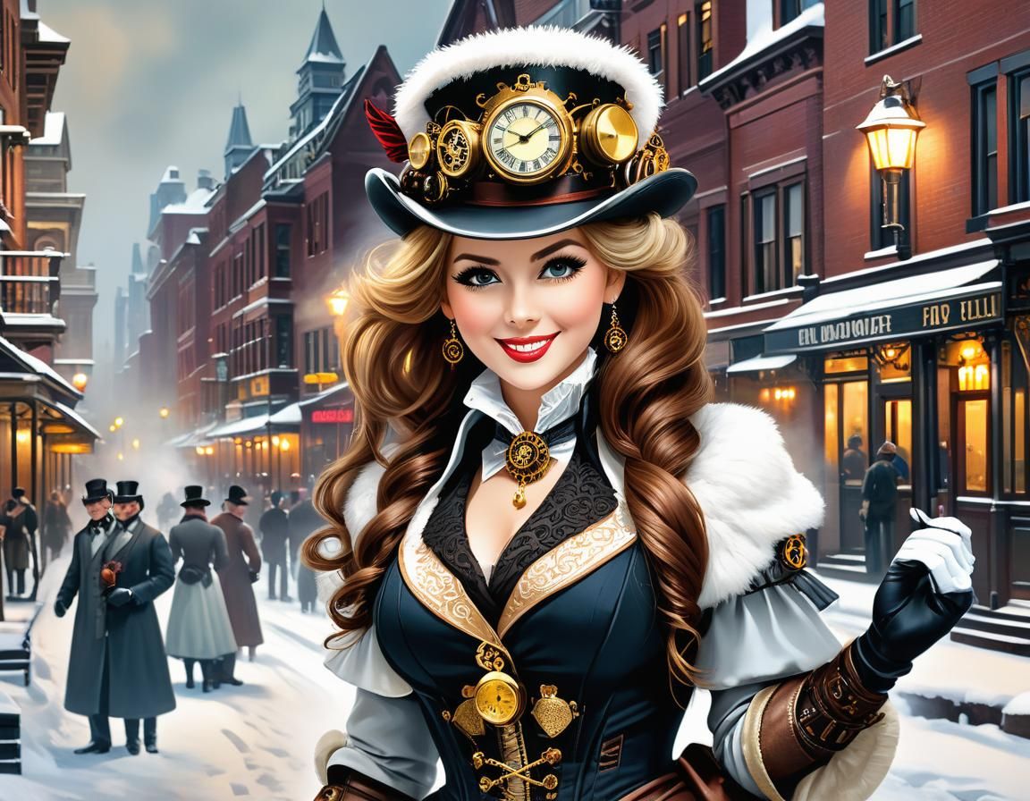 Steampunk Winter Fashion in Chicago, Currier and Ives Style