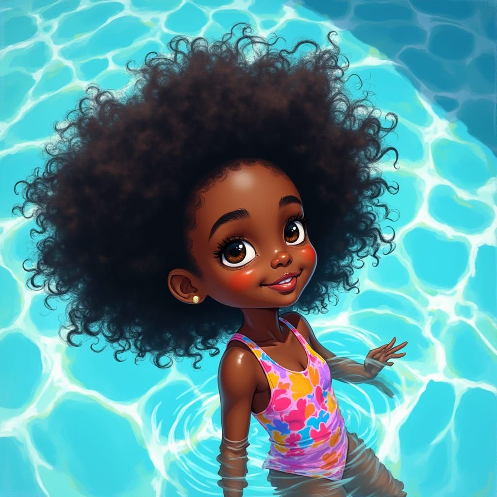Black Girl Swimming in Sunlit Pool