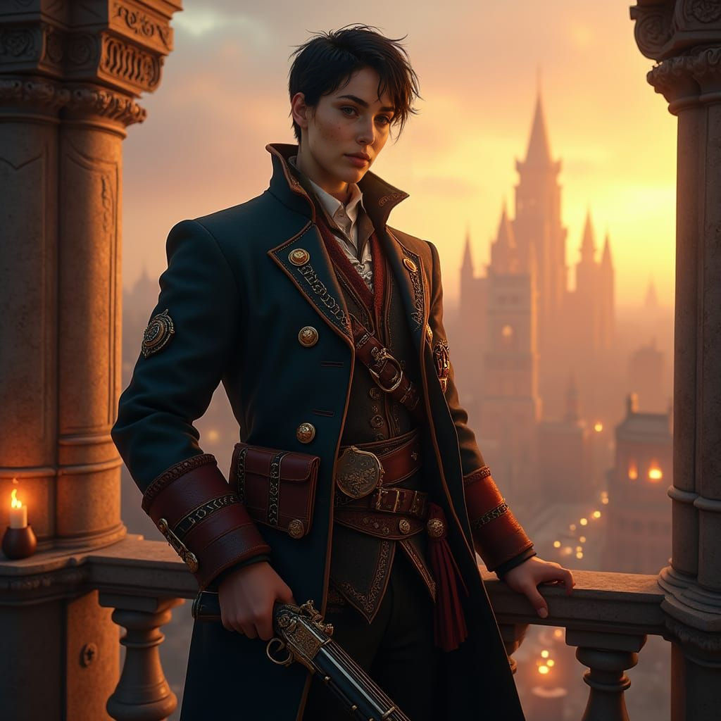 Elegant Artificer on a Fantasy Balcony, Detailed in Unreal E...