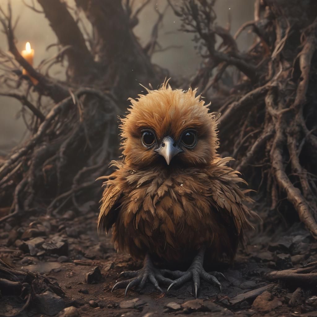 Baby Phoenix Chick in Dark Fantasy Illustration