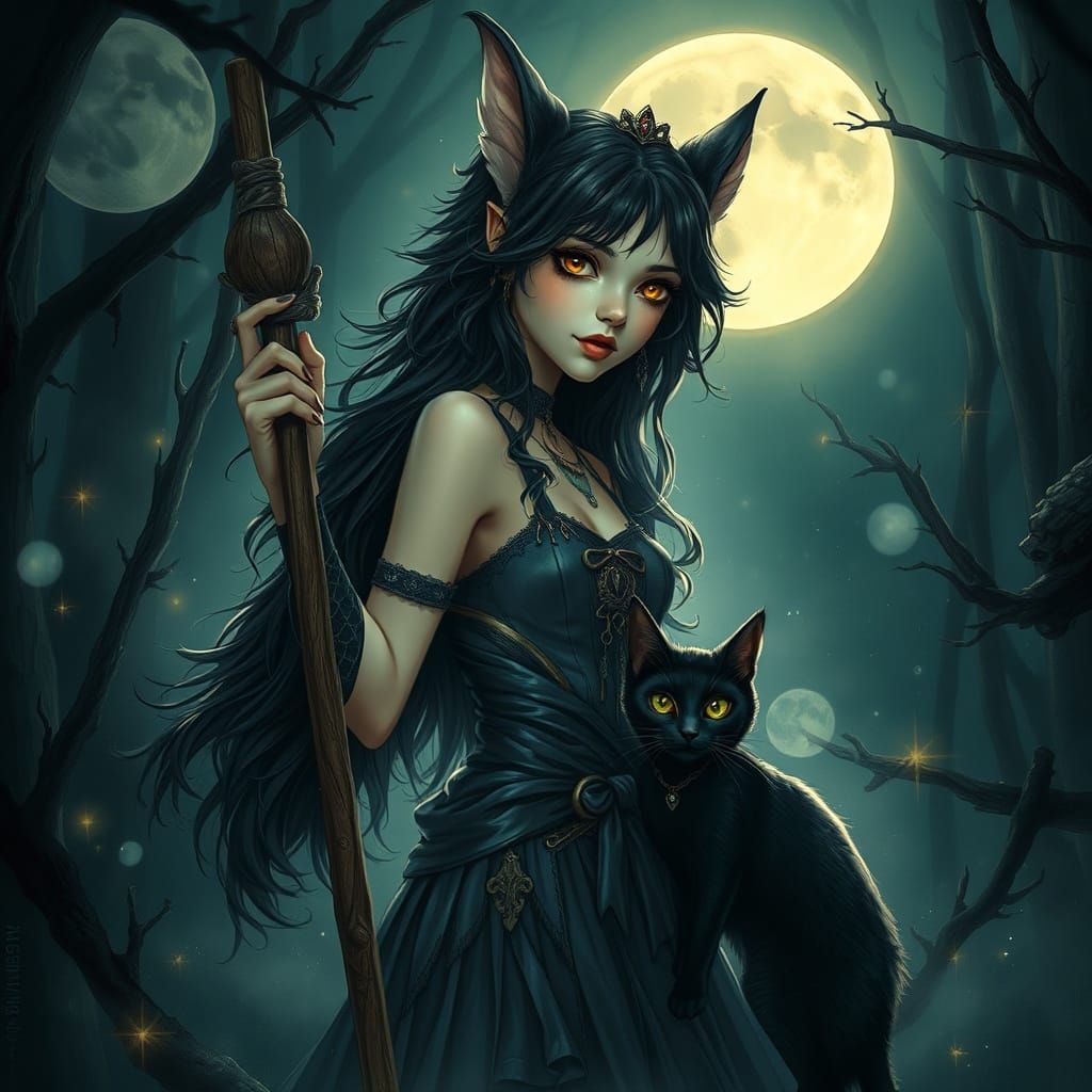 Enchanting Forest Witch-Nymph Under the Moon