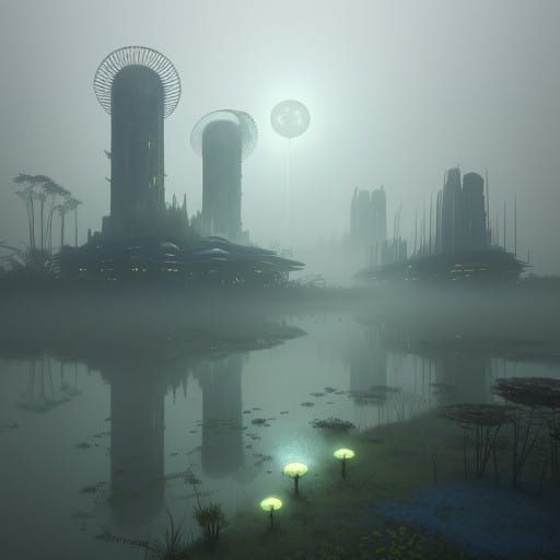 Dagobah Cityscape: Ethereal Metropolis in Harmony with Natur...