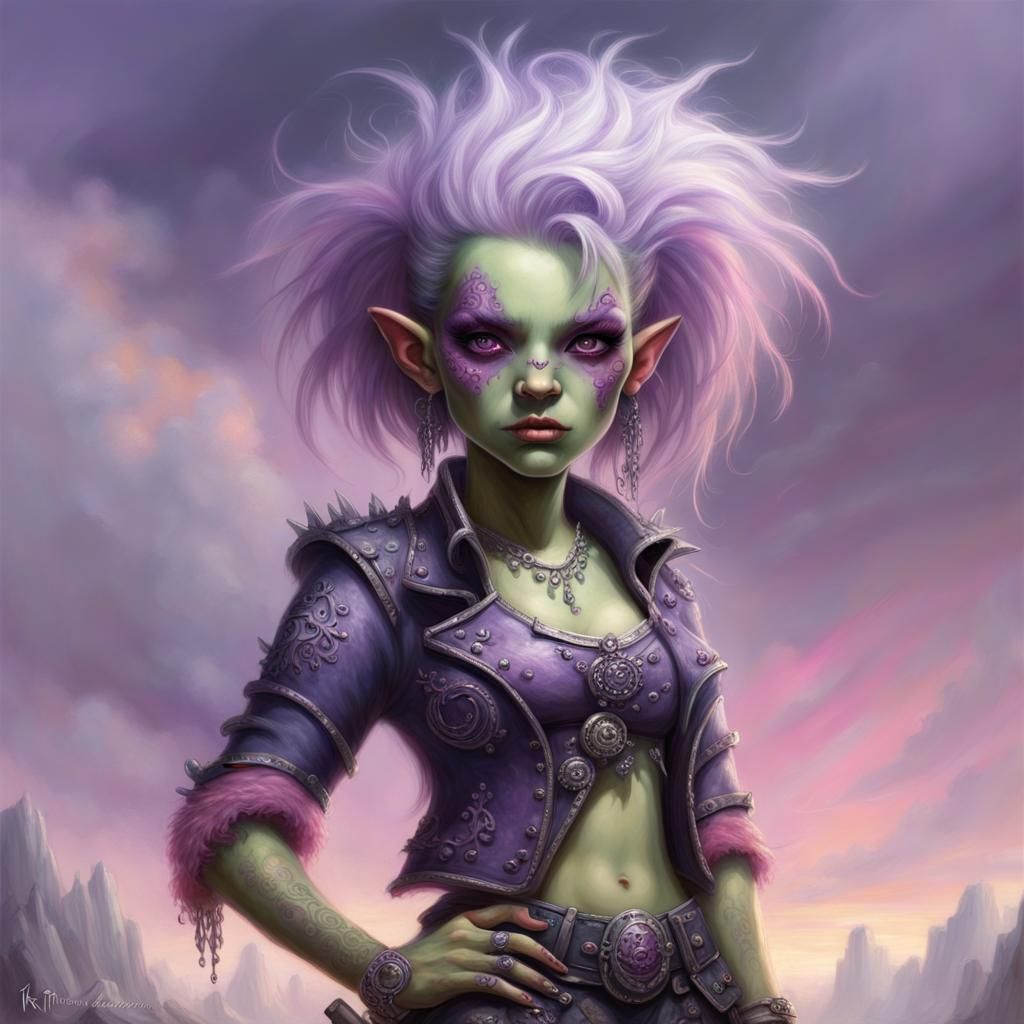 Punk Rock Ork with Purple Hair in Ethereal Style