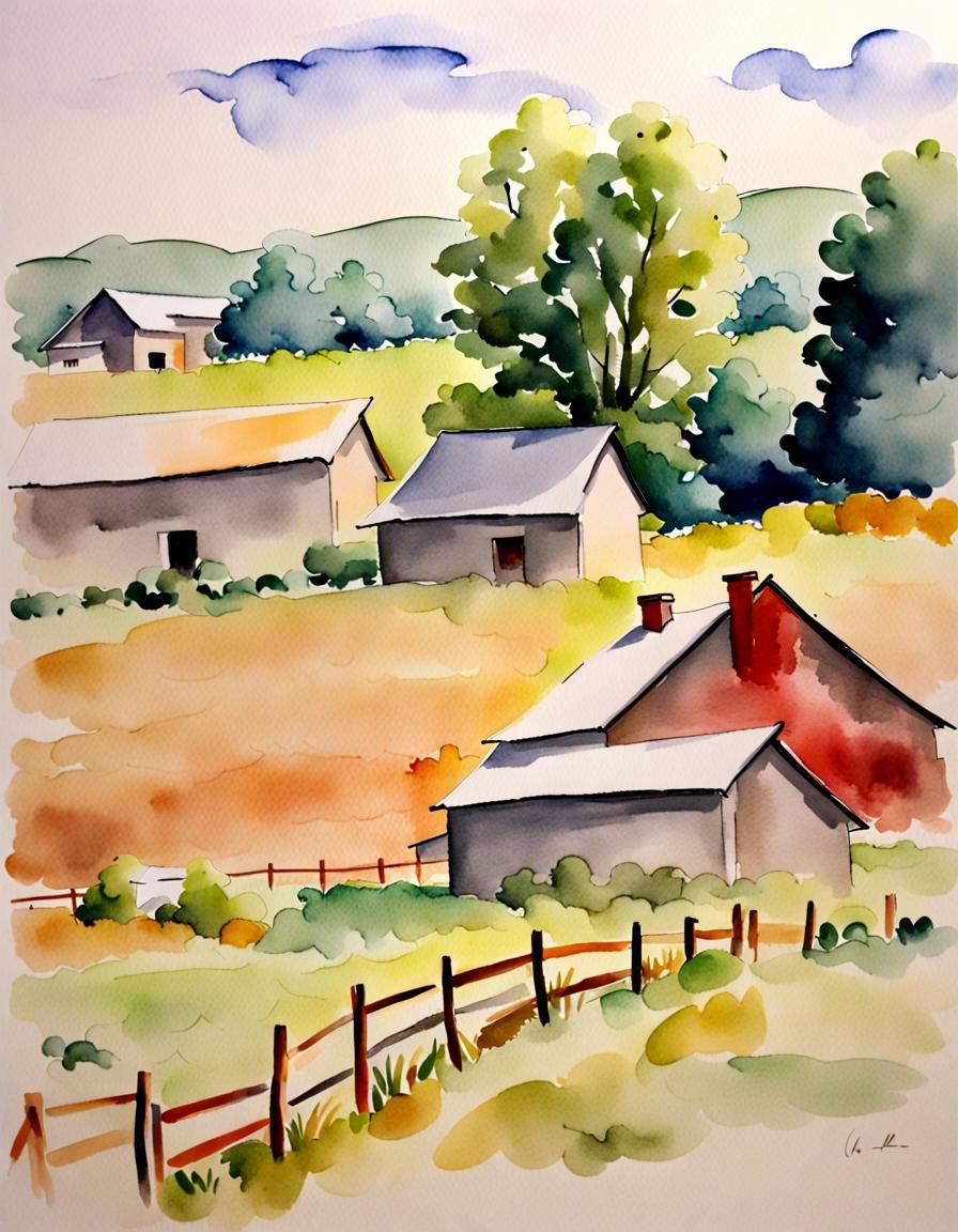 Farm Life in Watercolor Painting