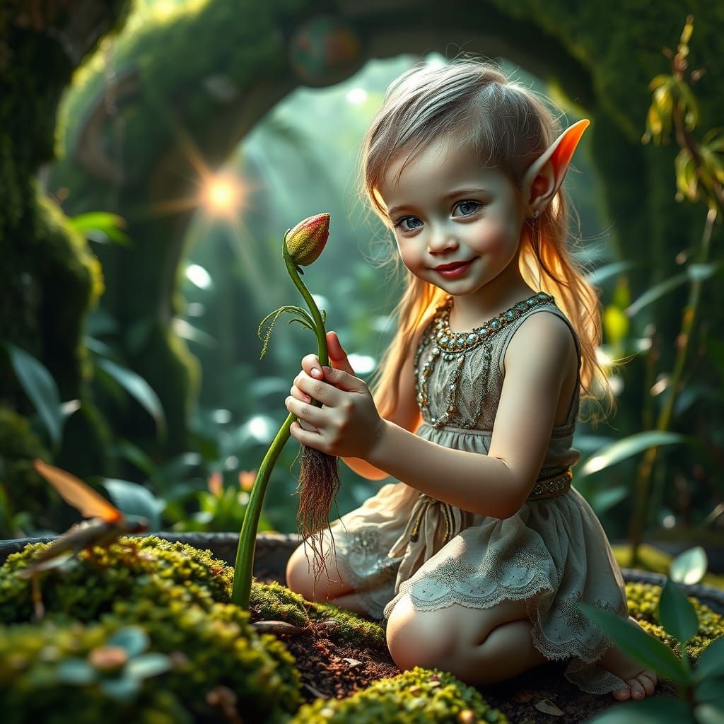 Exquisitely Beautiful Elven Child Amidst Photorealistic Jung...