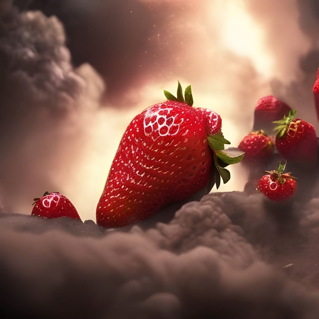 Exploding Strawberry Hand Grenade: Digital Matte Painting