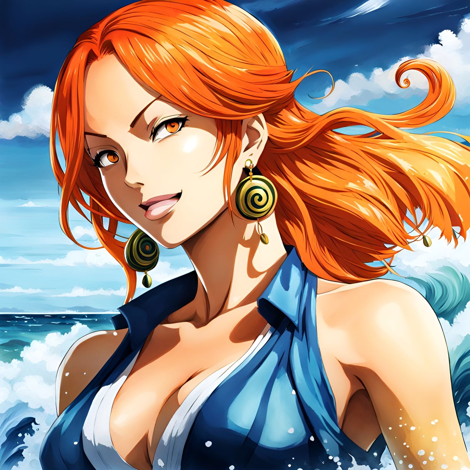 Nami from One Piece in Digital Watercolor