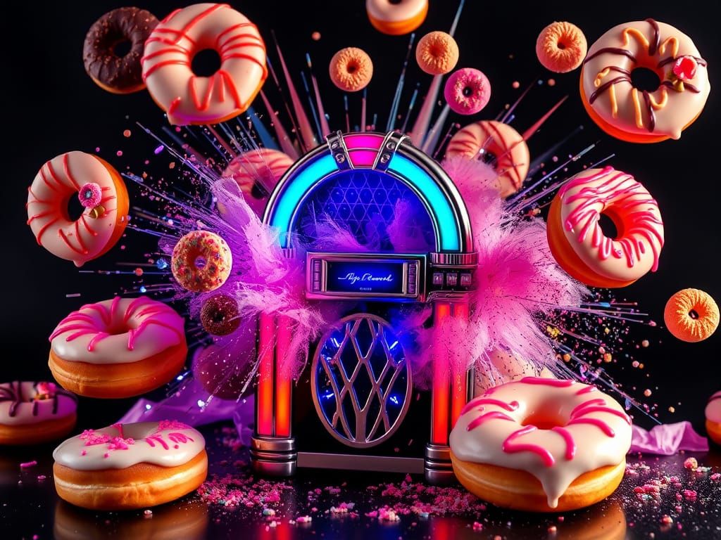 Explosion of Donuts from a Jukebox