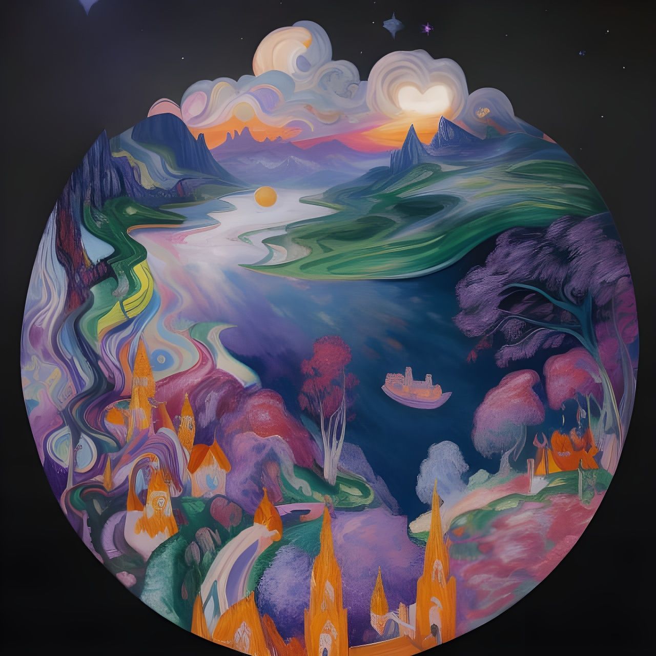 Elven Kingdom of Miracles: Synthwave Fantasy Landscape