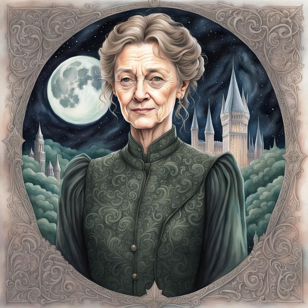 Minerva McGonagall Portrait in Watercolor Pastel Hues