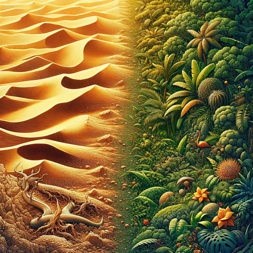 Desert Meets Jungle: A Hyperdetailed Dual Landscape