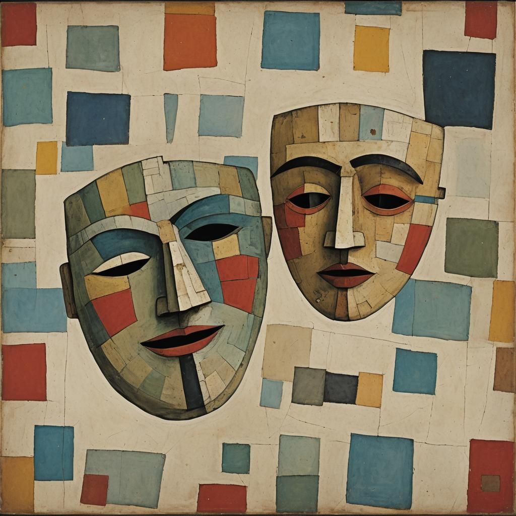 Theatrical Masks in Style of Klee and Keyhoe