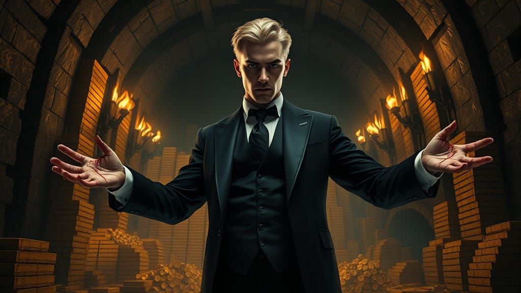 Mysterious Figure in Opulent Vault