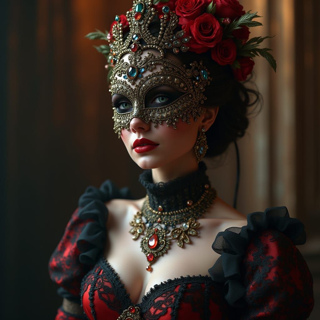 Mysterious Princess in Opulent Attire Waits for Lover