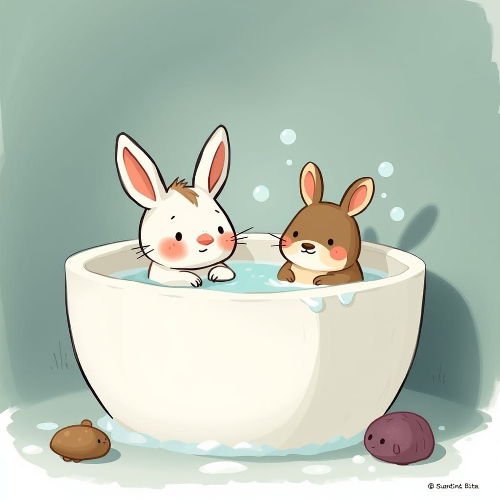 Puppy and Bunny's Bubble Bath: Cartoon Style