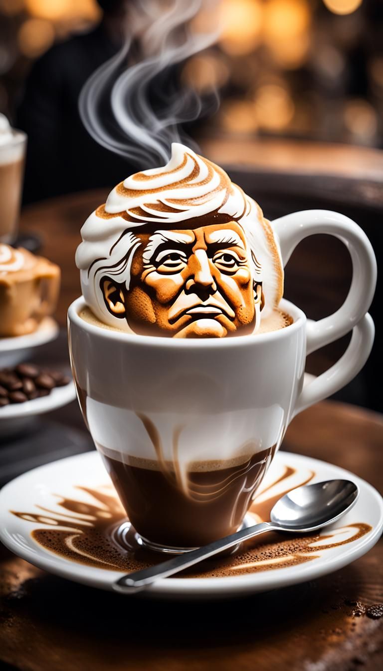 Coffee Latte art of the Donald Trump by master barista DSLR ...