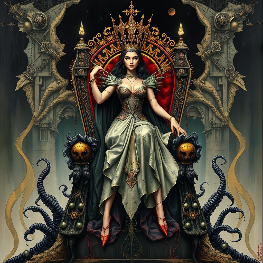 Dystopian Art Deco Queen on Metal Throne