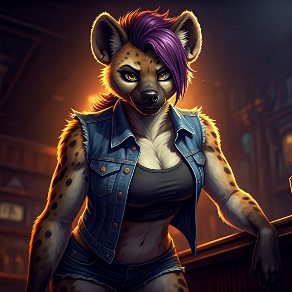 Anthropomorphic Hyena in Dive Bar, McFarlane-Bakshi Style