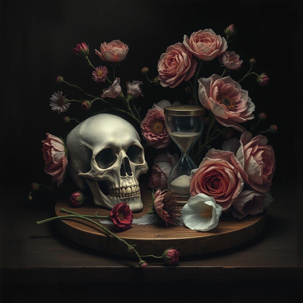 Victorian Memento Mori Still Life with Skull