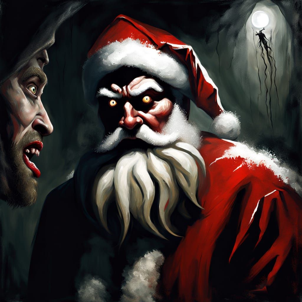 Horror Art: Santa Terrorizes Woman in Eerie Illustration