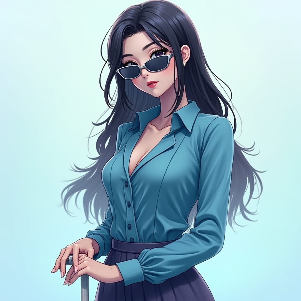 Elegant Blind Woman in 3D Anime Style