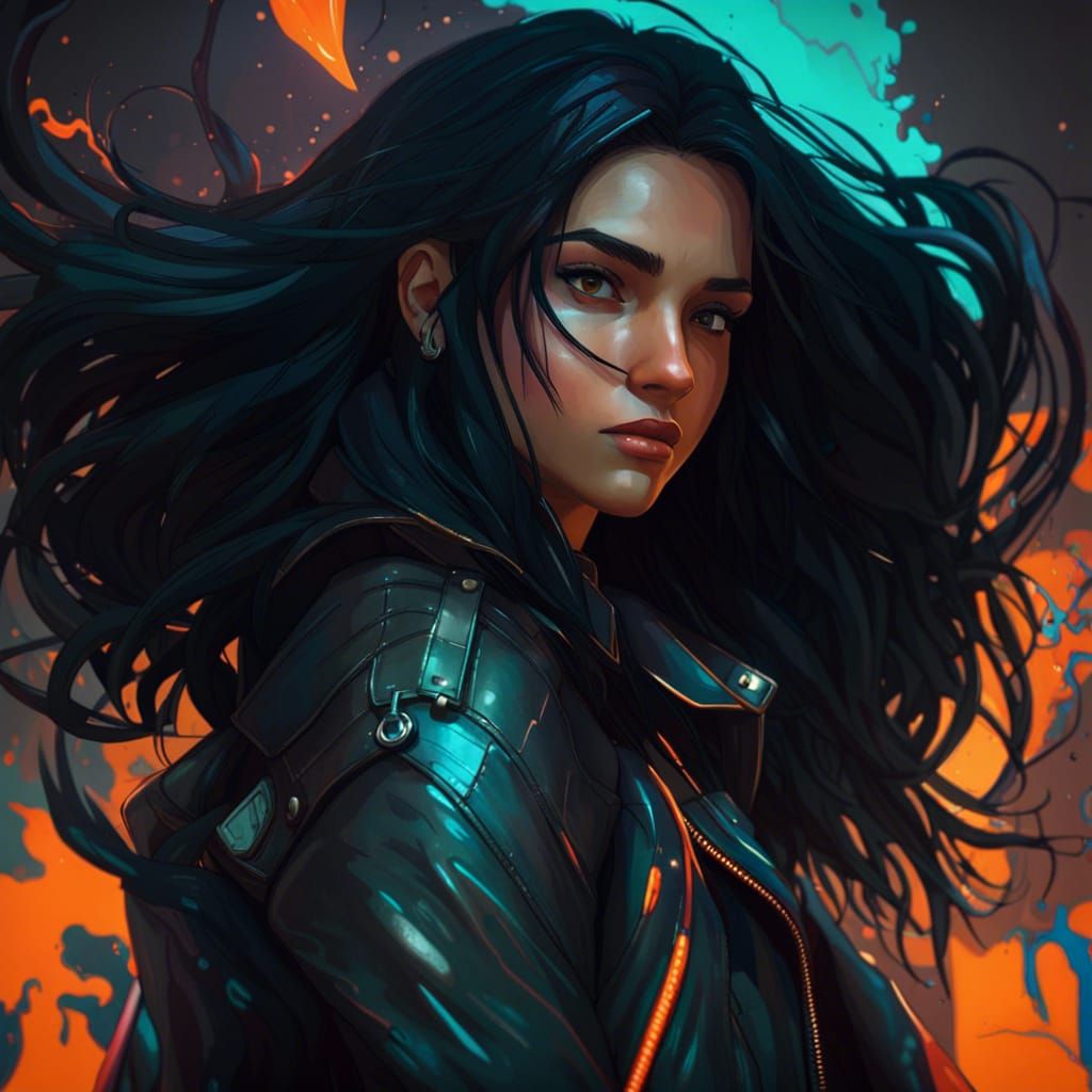 Girl with Darkness Powers in Art Nouveau Style