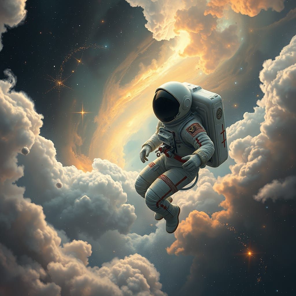 Astronaut in Whimsical Cosmic Fantasy Art