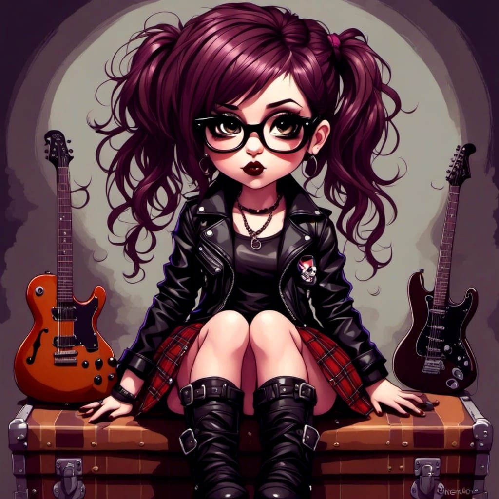 Chibi Punk Girl with Dreads in Grunge Style