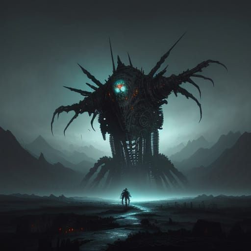 Gothic Horror Creature in Dark, Twisted Landscape