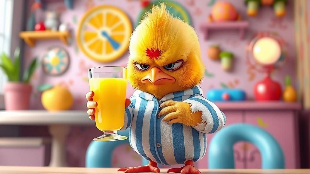 Grumpy Chick Plucking Feathers: A Humorous 3D Render